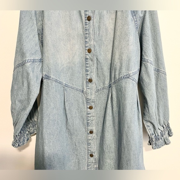 Versona Denim Chambray Long Sleeved Mini Dress. Button Down, Smocked Cuffs. Sz L - Picture 4 of 8